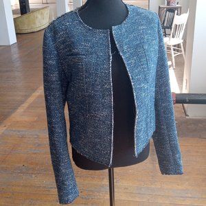 Blue theory tweed open front jacket